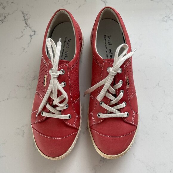 Josef Seibel Caren The European Comfort Leather Lace Up Shoe Lt Red Wht Sz 37 - Picture 8 of 12